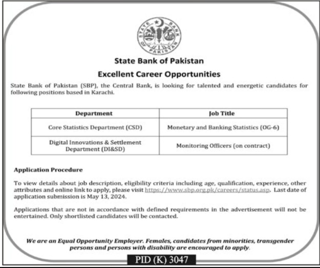 State Bank of Pakistan SBP Bank Jobs